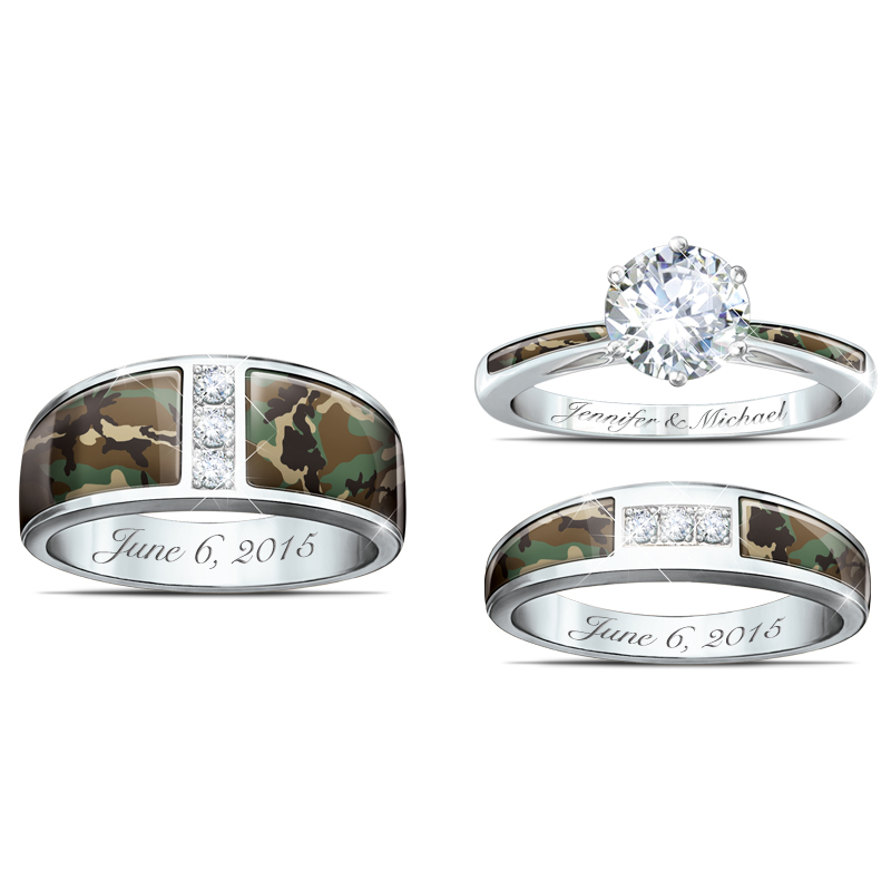 Camo His and Hers Personalized Wedding Ring Set