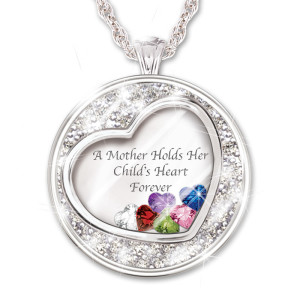A Mother Holds Her Child's Heart Personalized Birthstone Pendant Necklace