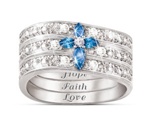 Faith Hope and Love Diamond and Sapphire Ring