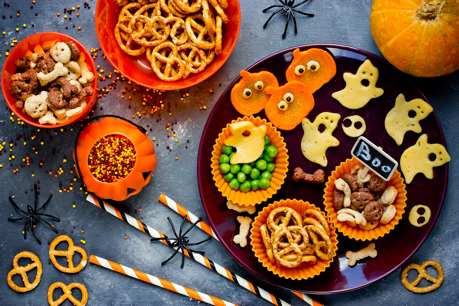 Traditional snack for Halloween healthy and delicious party snacking top view