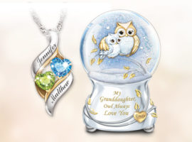 Personalized Birthstone Necklace and Owl Always Love You Glitter Globe