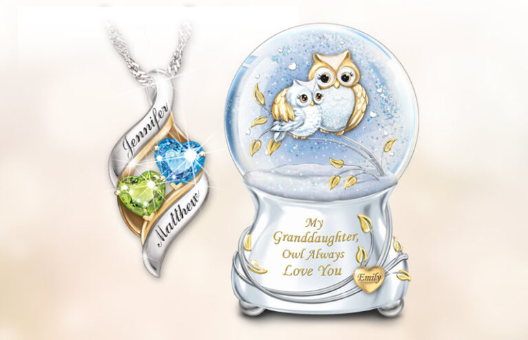 Personalized Birthstone Necklace and Owl Always Love You Glitter Globe