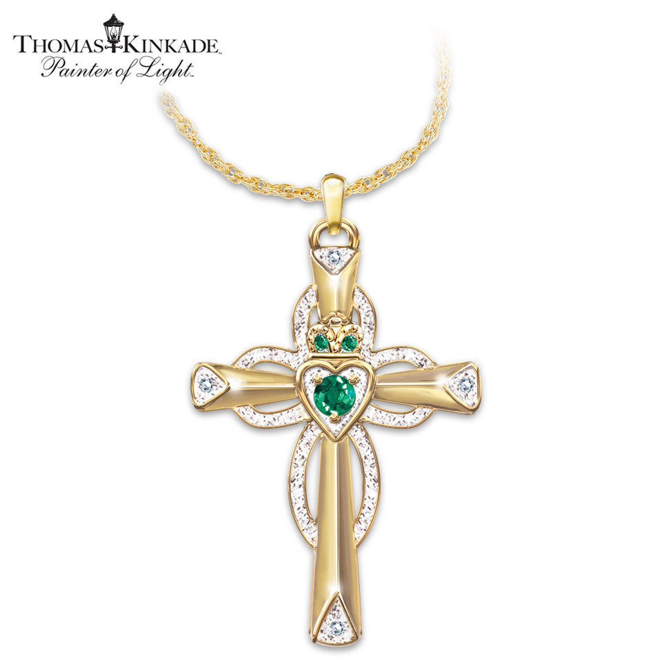 Thomas Kinkade Emerald and Diamond Claddagh Necklace