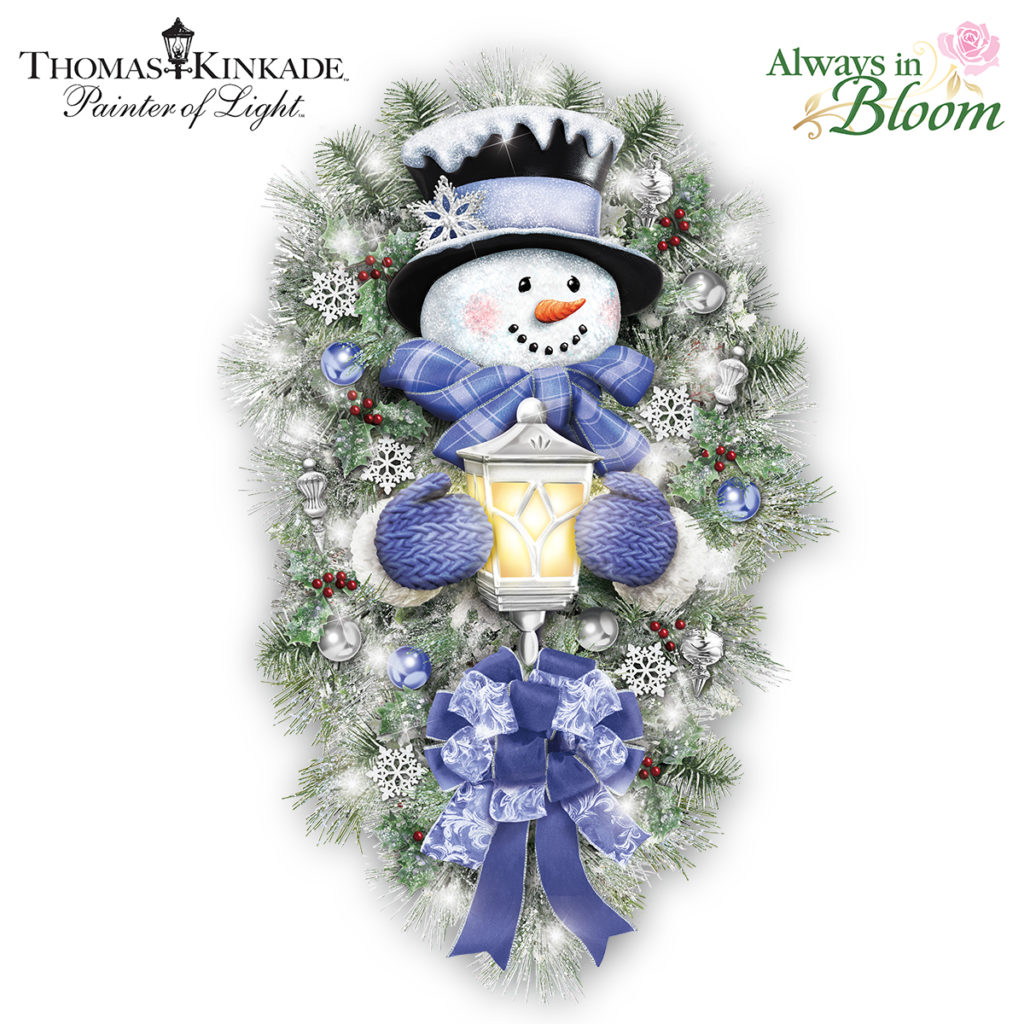 Thomas Kinkade A Warm Winter Welcome Snowman Wreath
