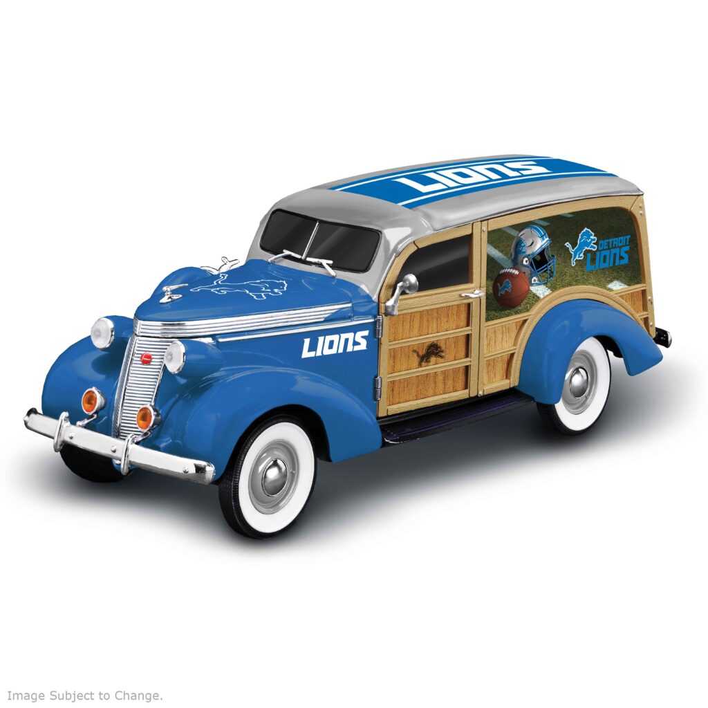 Cruising to Victory Detroit Lions Woody Wagon Sculpture