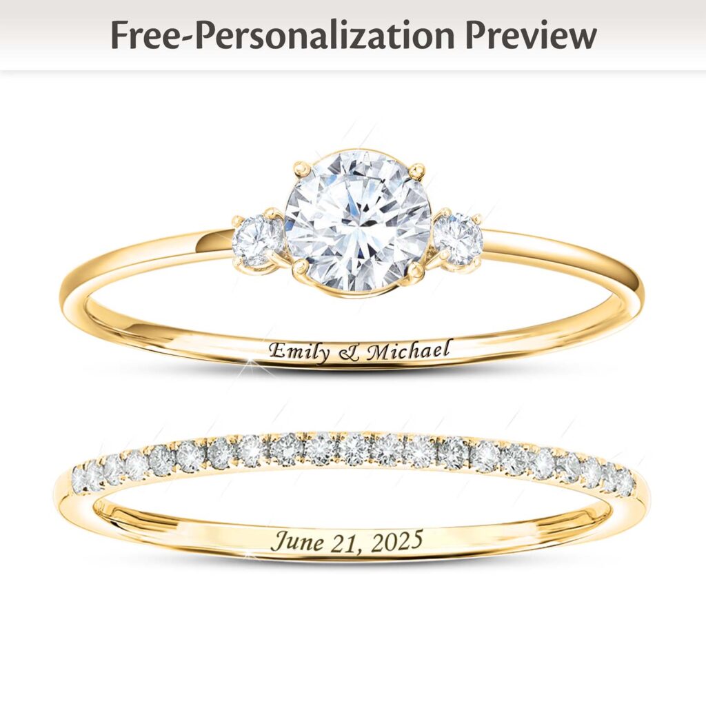 His And Hers Personalized 10K Gold Diamond Wedding Ring Set
