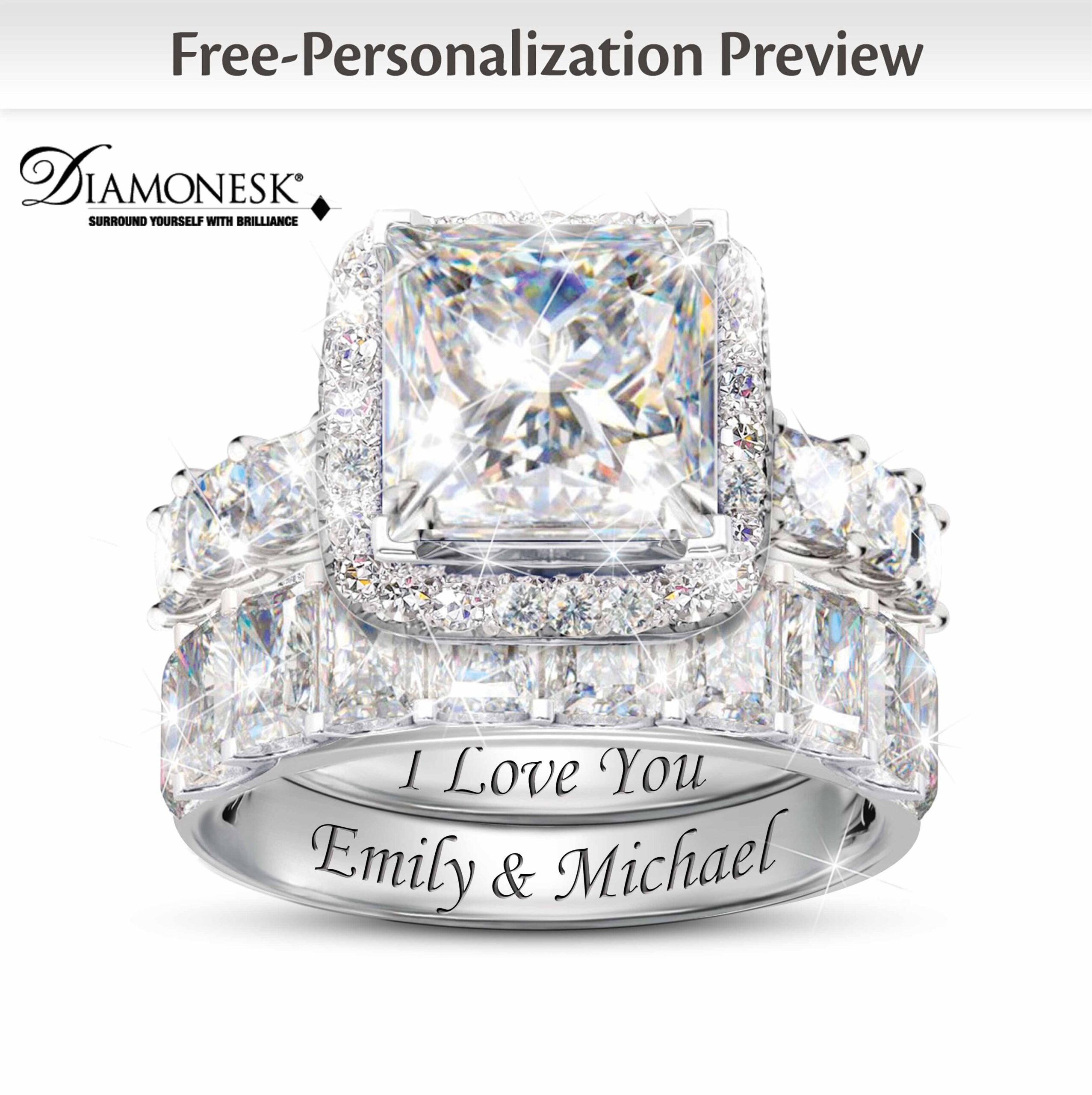 Personalized Engagement Ring And Wedding Band Set