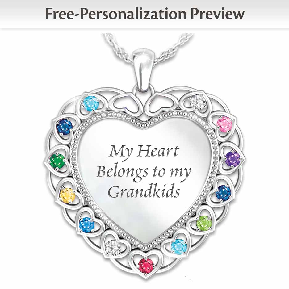 Birthstone My Heart, My Grandkids Personalized Necklace