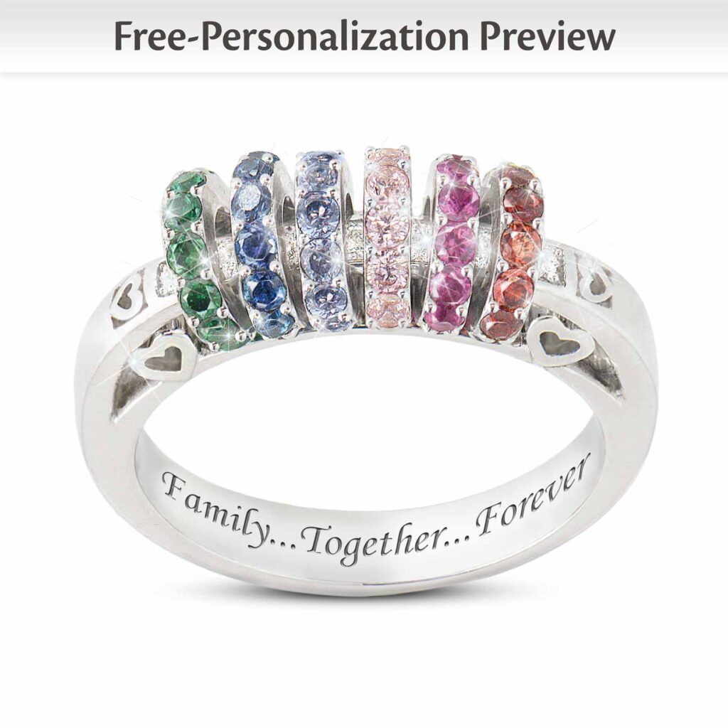 Sliding Crystal Birthstone Charm Personalized Family Ring