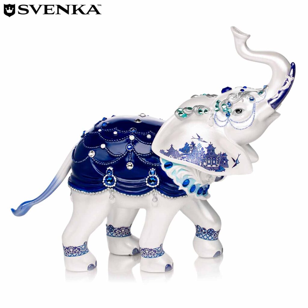 Sparkling Blue Willow Elephant Figurine