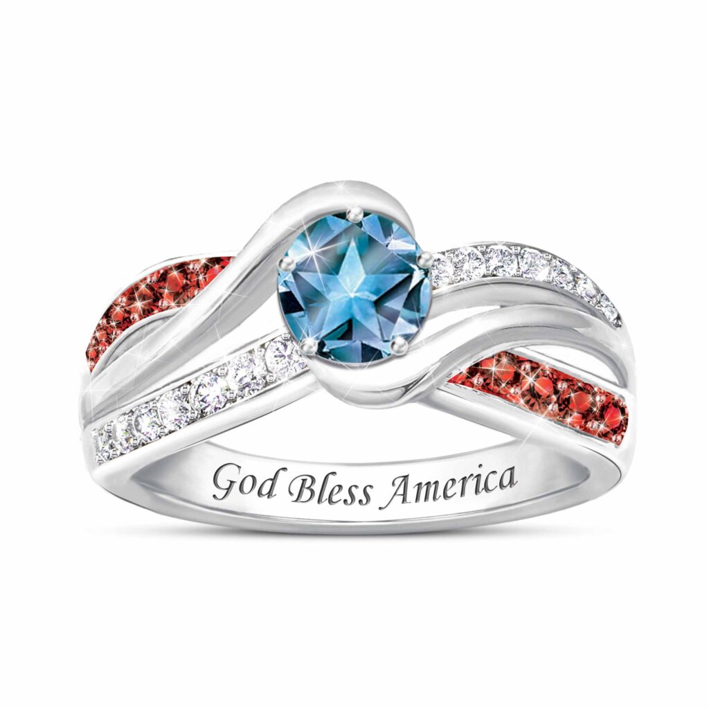 Blue & White Topaz And Red Garnet Spirit Of America Ring