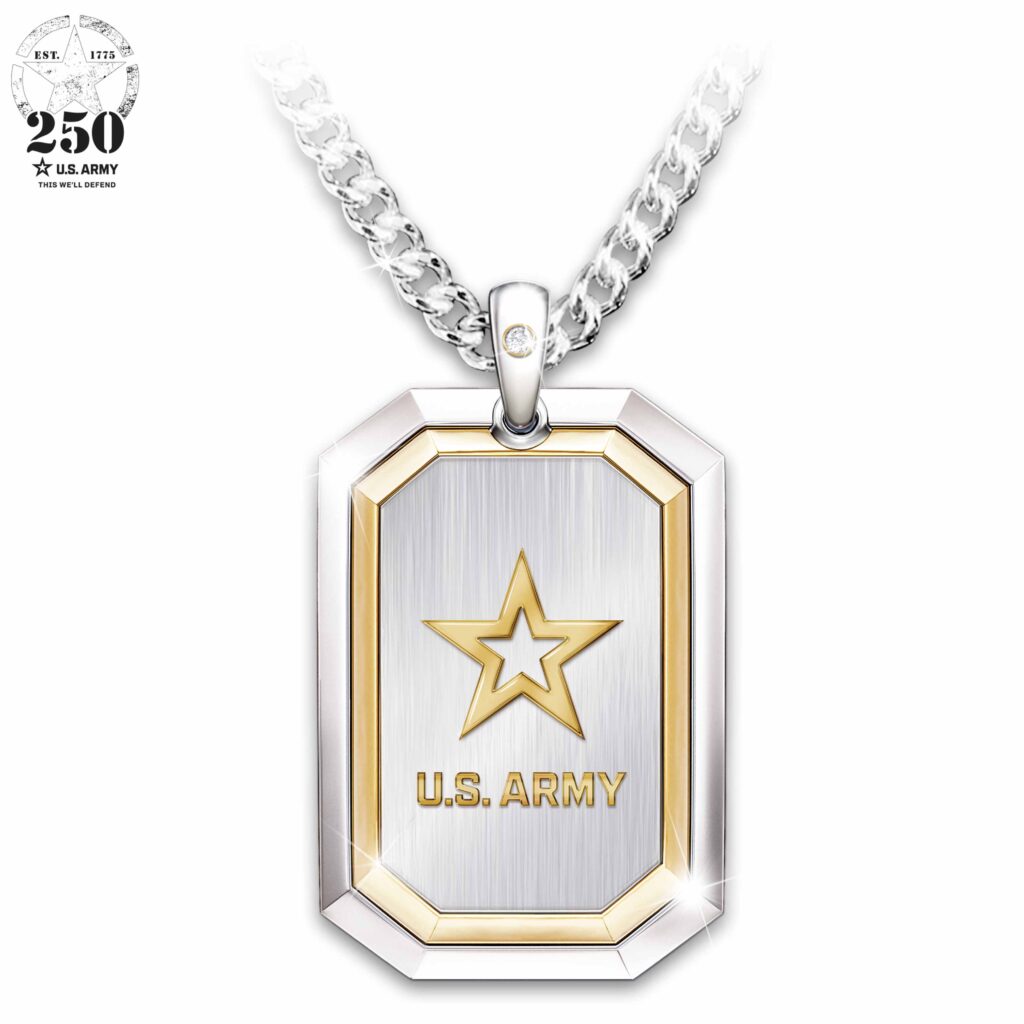 Genuine Diamond The Courage To Serve Army Pendant Necklace