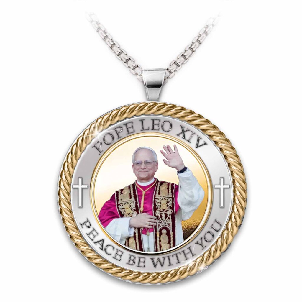Pope Leo XIV Genuine Topaz Cross Medallion Pendant Necklace