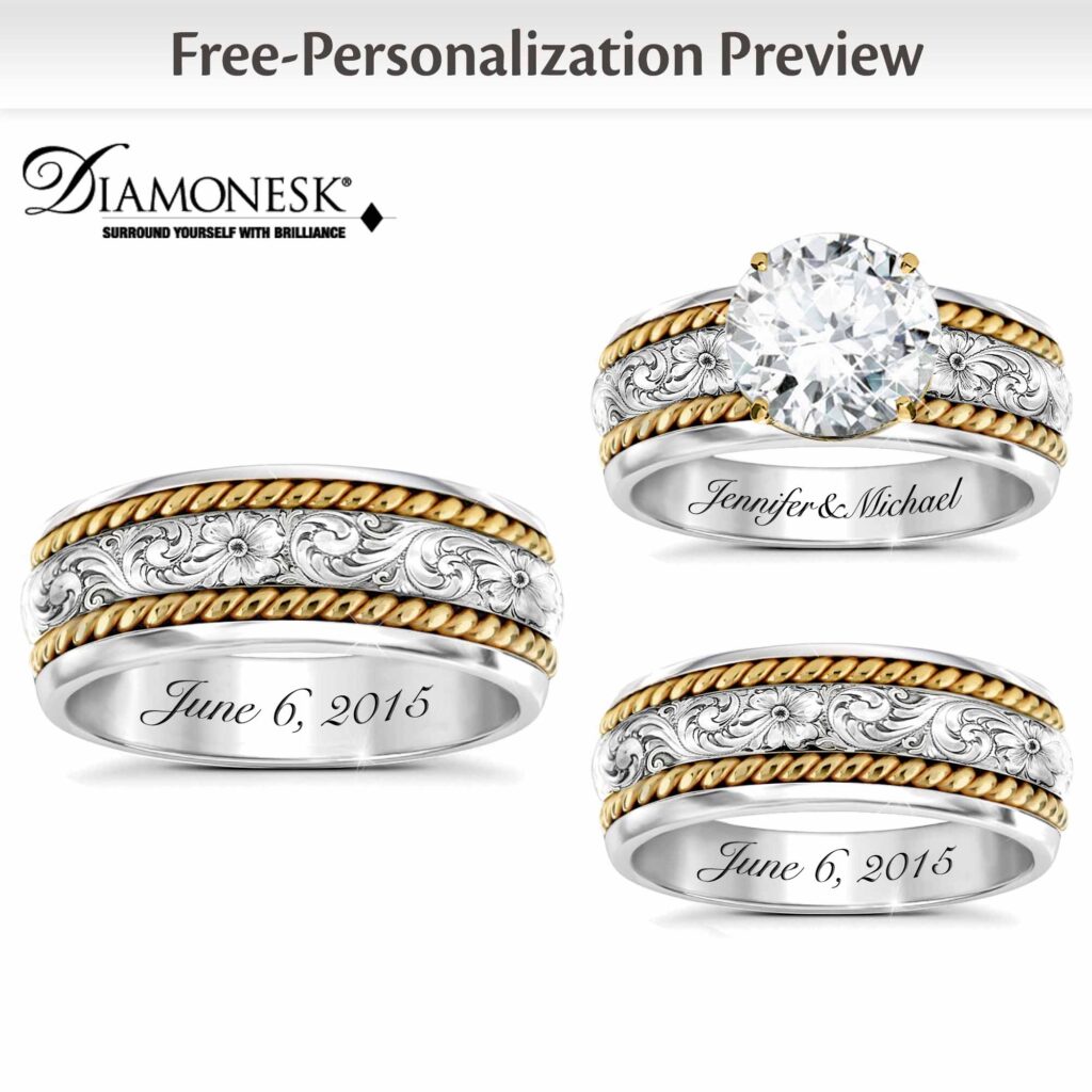 Western His & Hers Personalized Diamonesk Wedding Ring Set