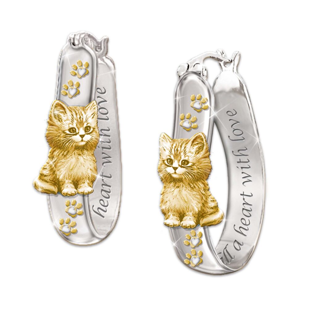 Cats Fill a Heart with Love Earrings Pierced 